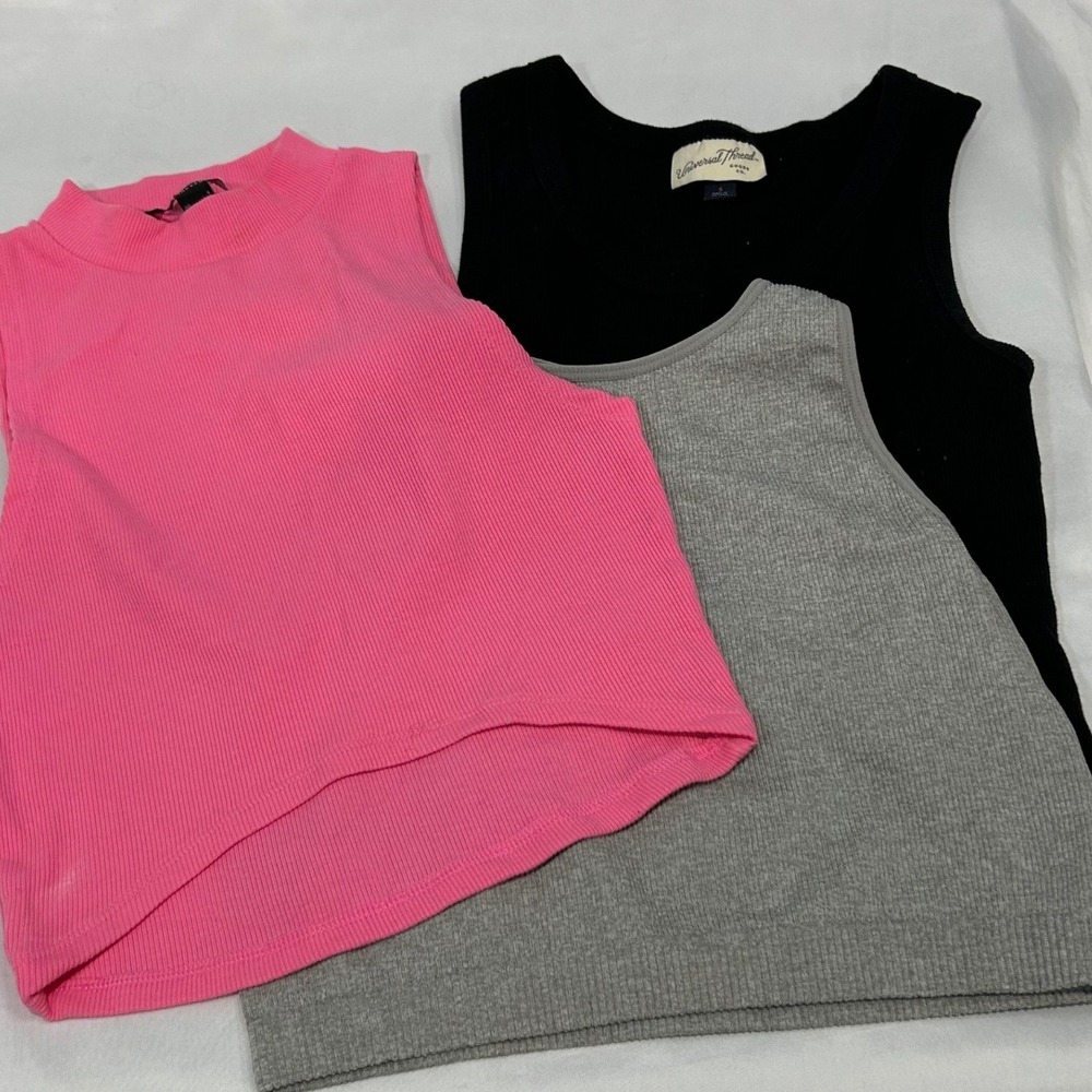 Tank Top Bundle Womens Small Multi Color Ribbed 3pc‎ Lot Pink Gray Black Basics